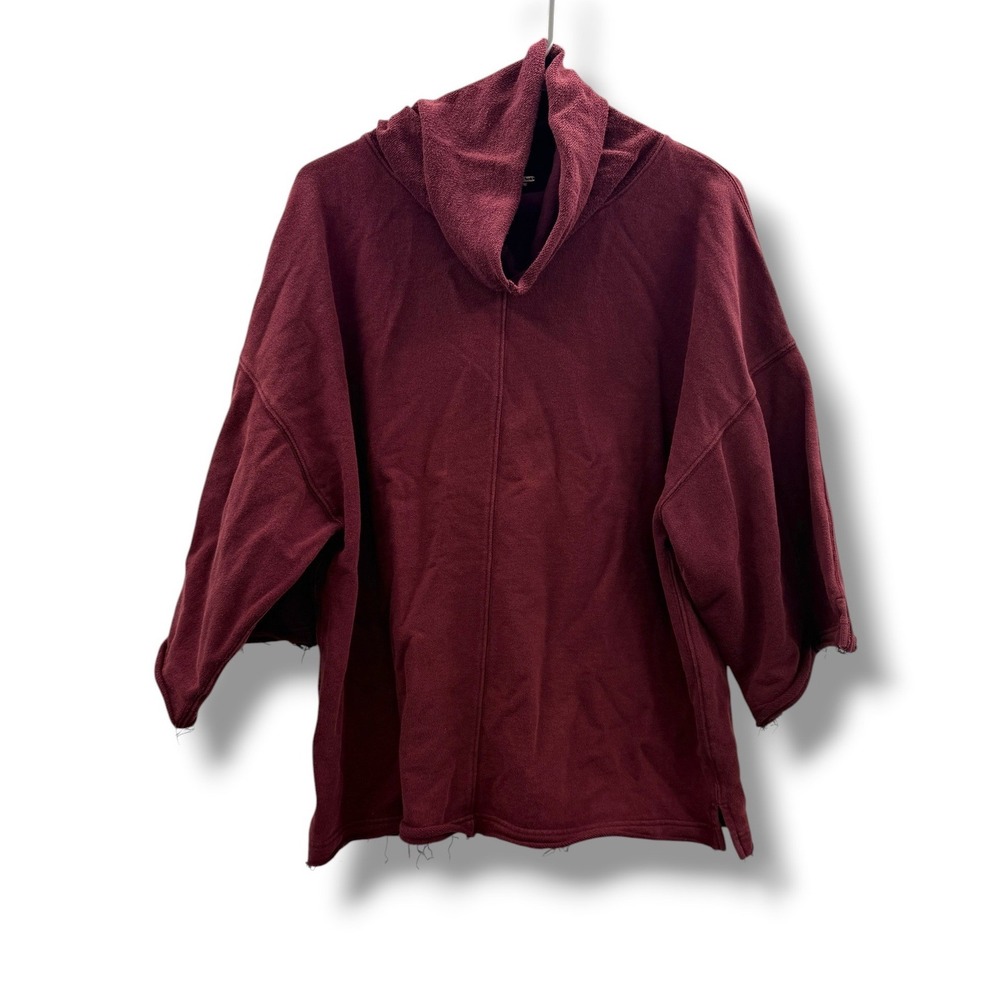 Free People Mock Neck Poncho Sweatshirt Womens S Burgundy Oversized OB533959